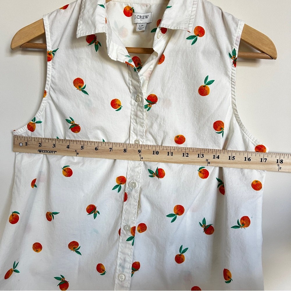 J. Crew Sleeveless Poplin Shirt in Signature Fit with Orange Print Women’s L P - Picture 5 of 6